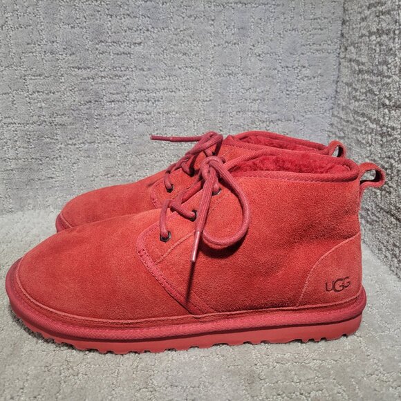 UGG Neumel Men's Size US 10 Red Suede Wool Fur Lined Ankle Boots